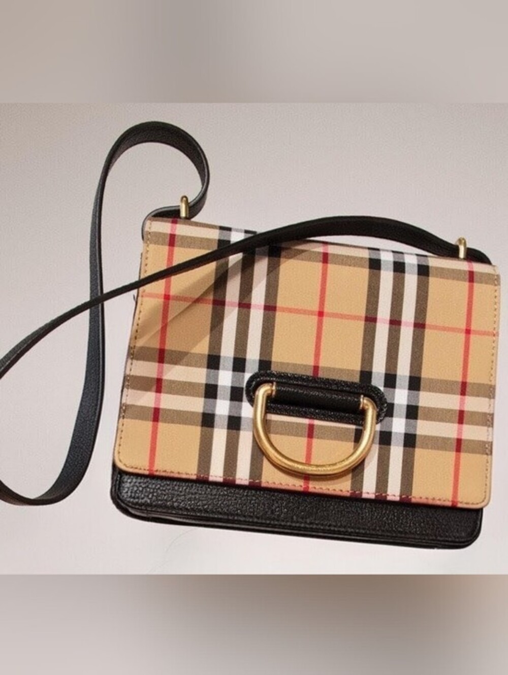 Burberry D-Ring Nova Check Canvas Leather Crossbody (AS IS)